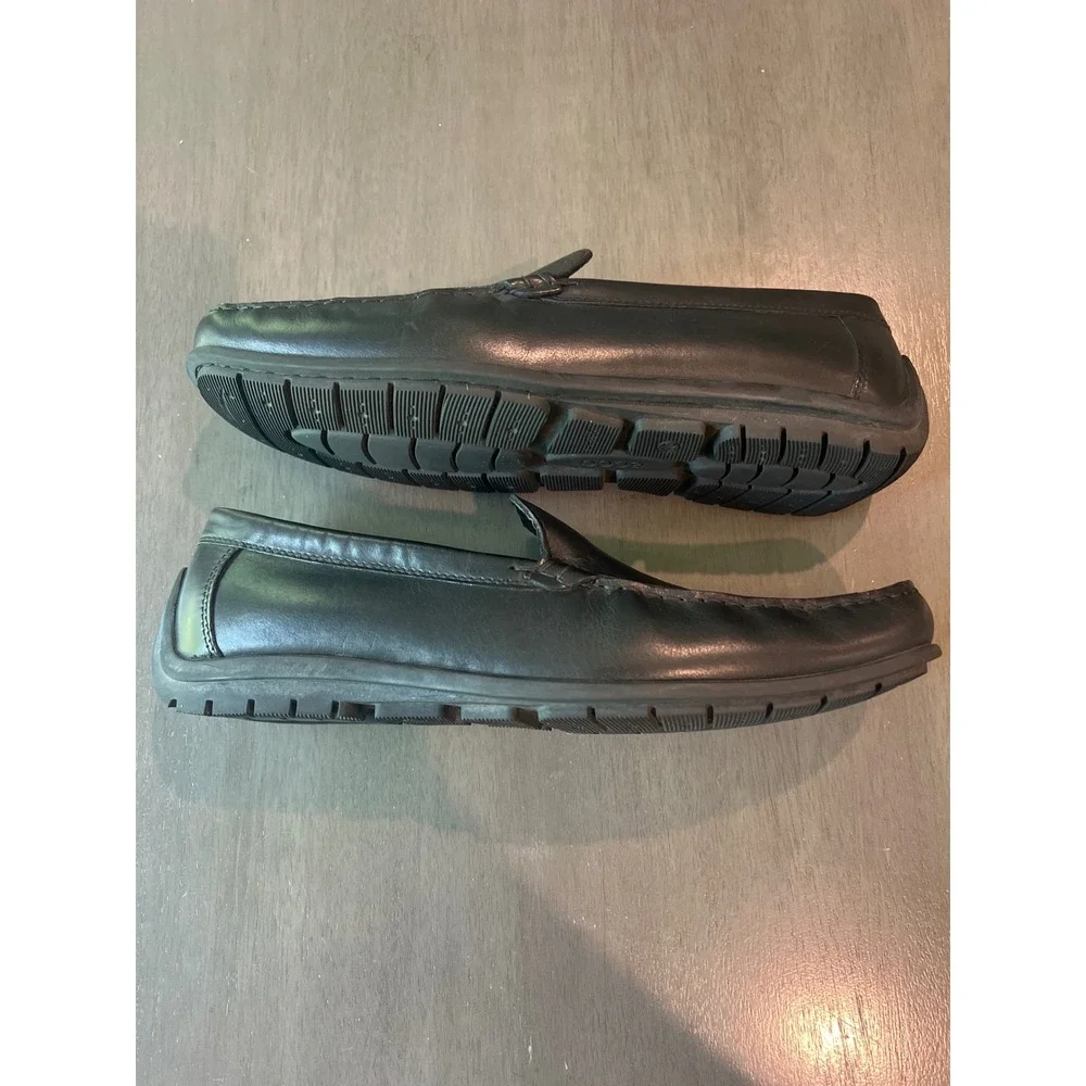 ECCO Mens Black Leather Loafers Handsewn Moc Toe Extra Width EU 46 US 12-12.5